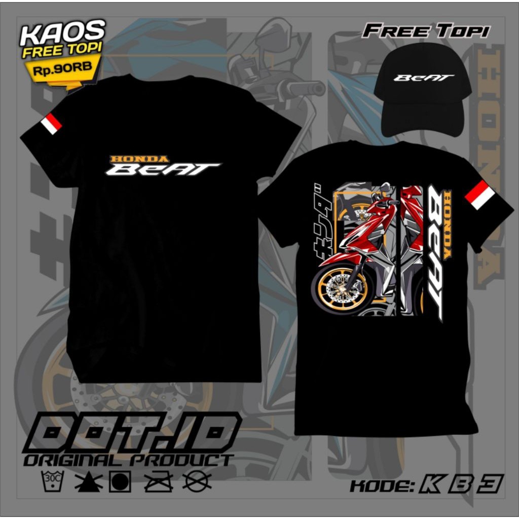 KAOS MOTOR HONDA BEAT KARBU OLD GRATIS TOPI BAJU PRIA COTTON COMBAD 24S UNISEX