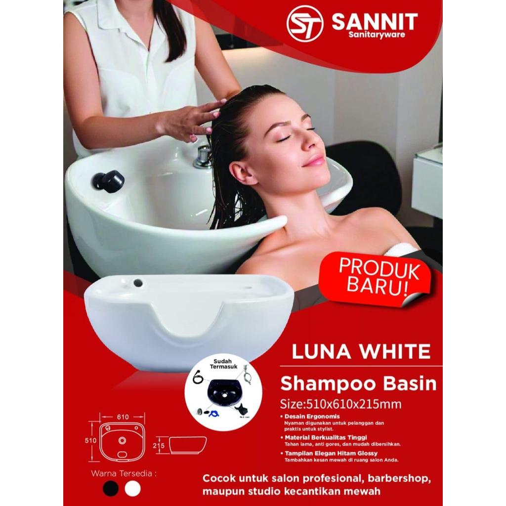 Sannit Luna Wastafel Keramas Barbershop Putih & Hitam 510x610x215mm Aksesoris Shower Lengkap Cocok u