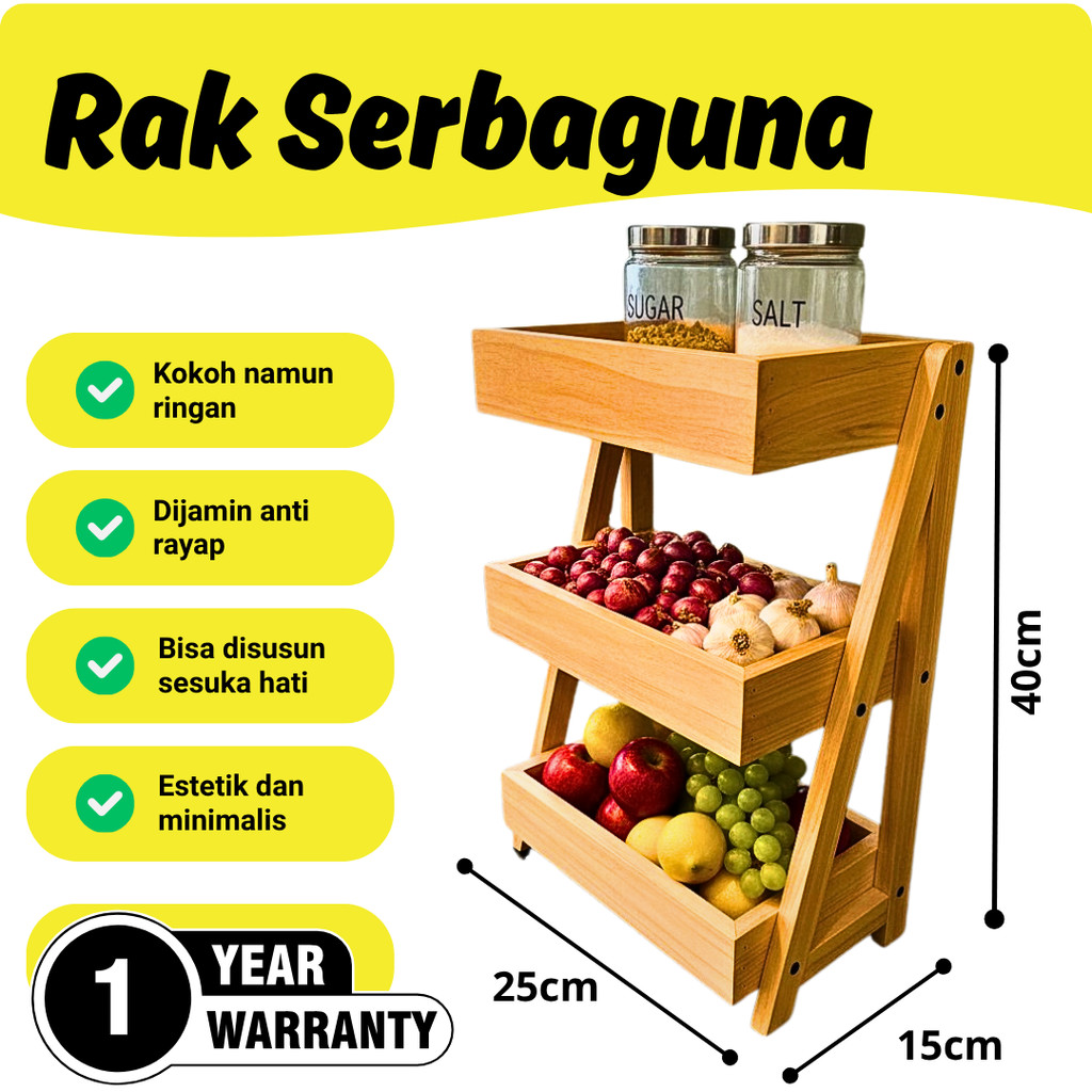 Rak Bawang Kayu 3 Susun / Rak Bumbu Serbaguna