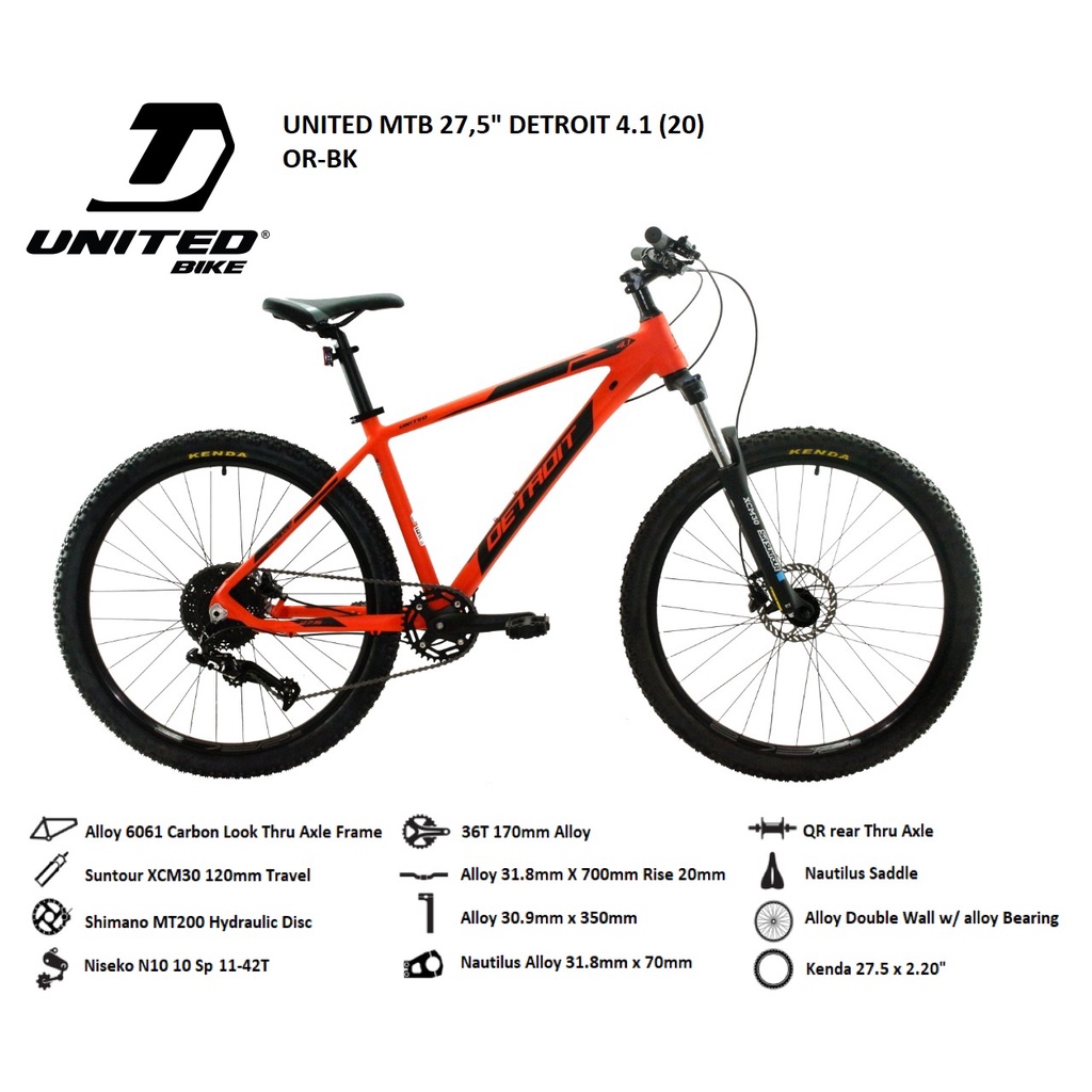 Sepeda Gunung 27.5 Inch MTB United Detroit 4.1 Alloy 10 Speed Hidrolik Disc Brake Remaja Dewasa Prom