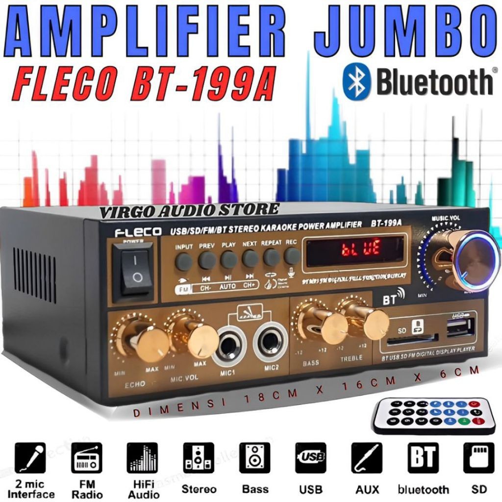 FLECO Power Amplifier fleco BT 199 A_Amplifier Bluetooth Karaoke Full bass