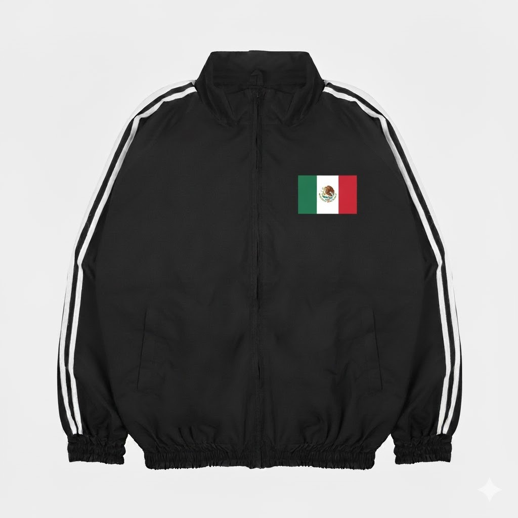 Edisi Piala Dunia 2026 - Tracktop Jacket Olahraga Sporty Outdoor Unisex Hitam List Putih Flag MEXICO