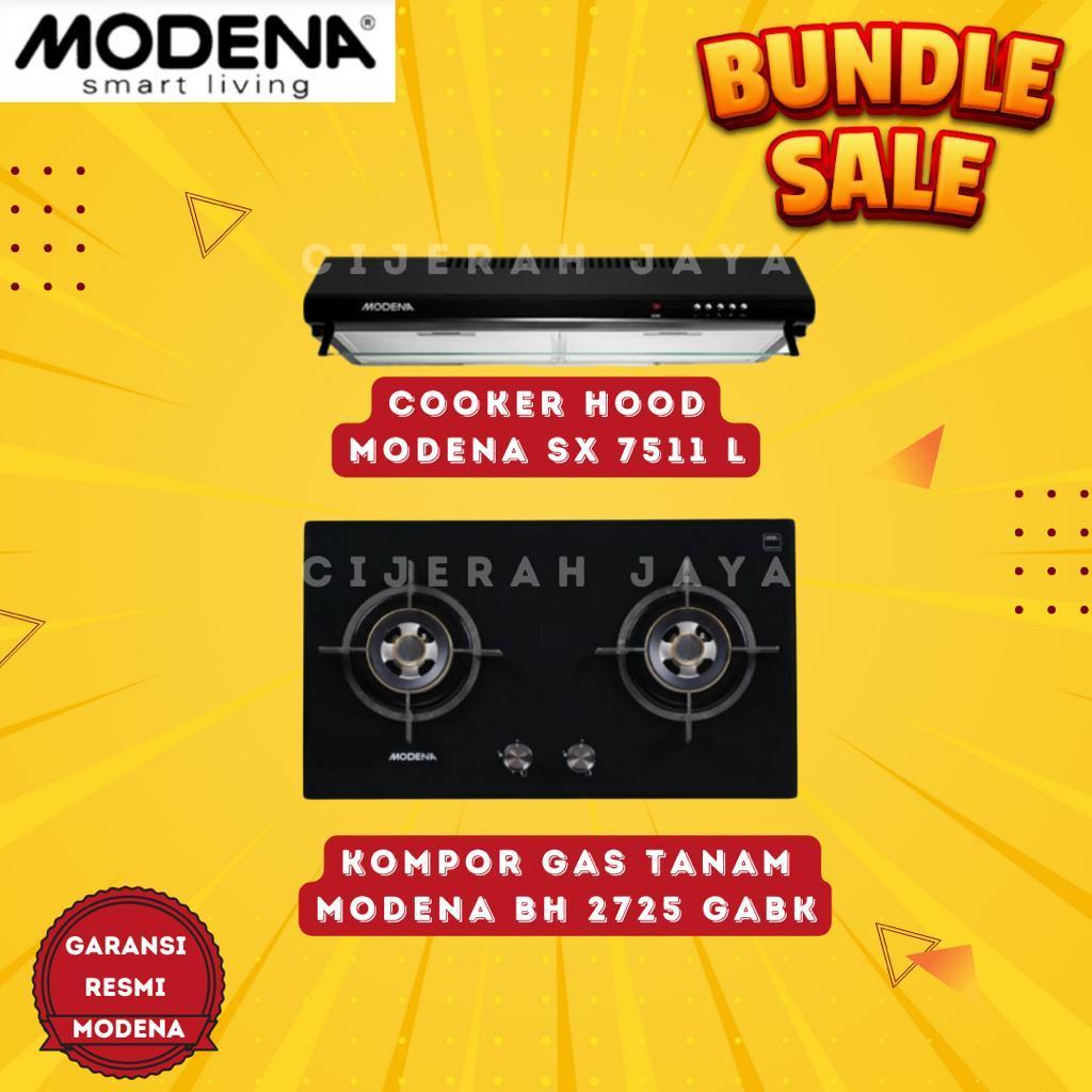MODENA PAKET KOMPOR TANAM 2 TUNGKU BH 0725 + SLIM HOOD PX 6001