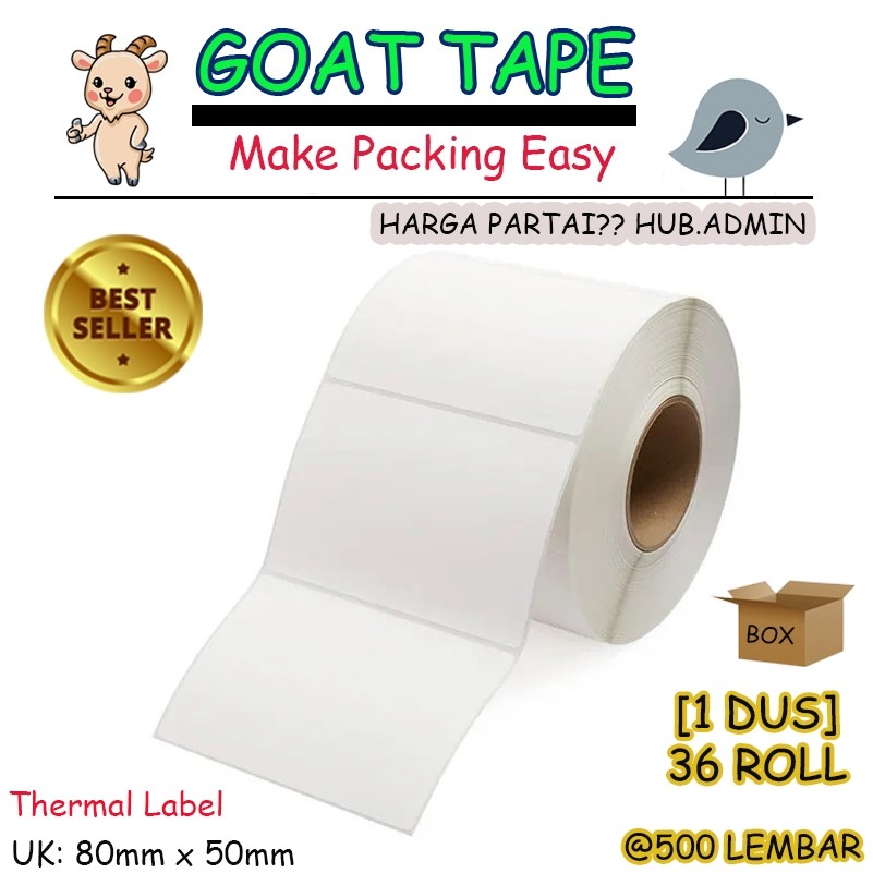 Kertas Sticker Label Thermal Resi 80x50 mm | isi 500 Lembar per Roll [BOX]