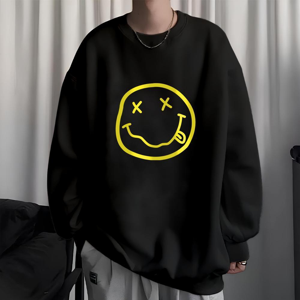 Louis STOR COLECTION Sweater Crewneck Oversize Unisex Smiley Face Nirvana Bahan Cotton