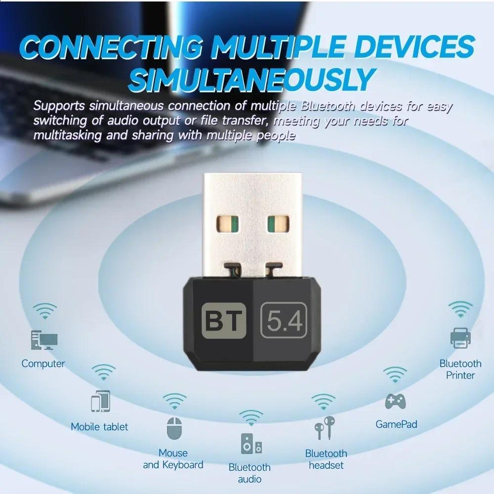 Wireless Bluetooth 5.0 USB Dongle Adapter Bluetooth 5.4 Receiver for PC Mouse Audio Transmitter Driv