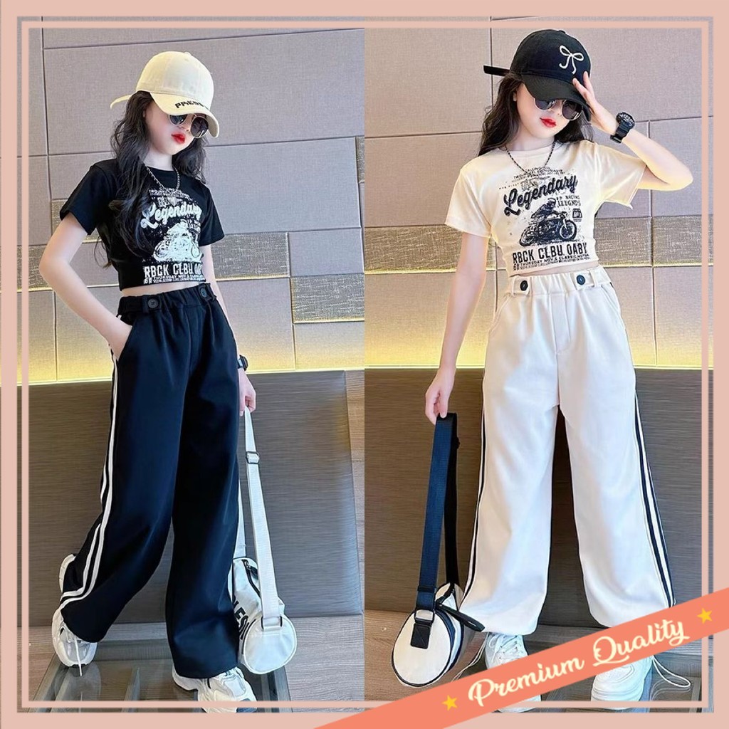 Pakaian Anak Keren / JS256 setelan crop kulot list garis anak perempuan remaja / setelan baju anak t