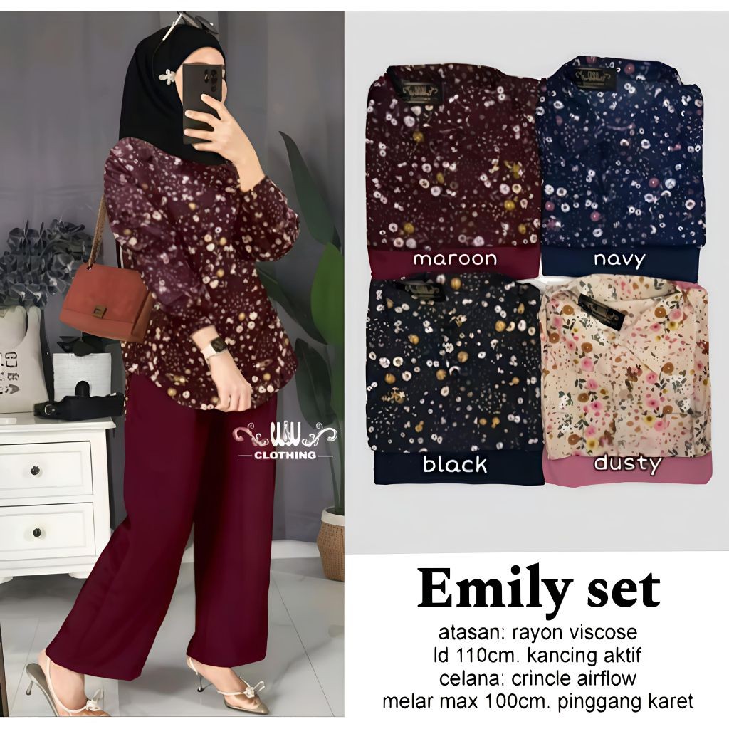 Emily Set - One Set Rayon Twill Motif Bunga Rasya Terbaru 2026