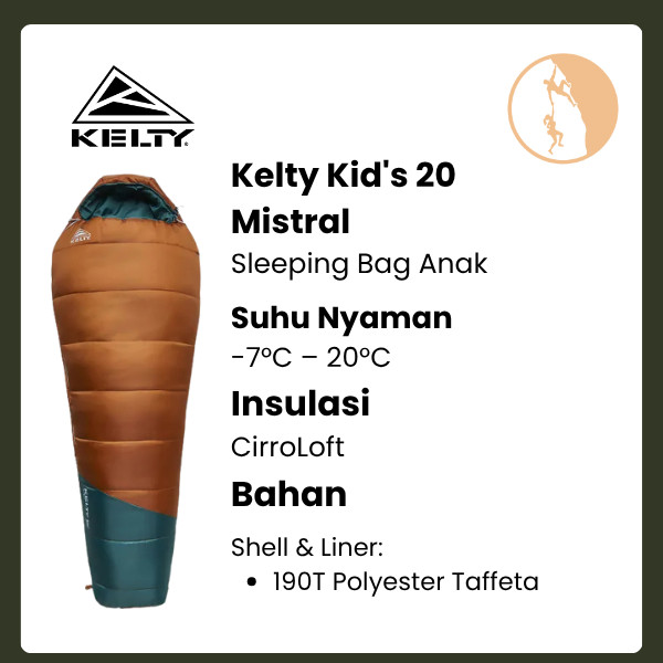 Kelty Kid's Mistral 20 Degree Short RH (Gingerbread) - Sleeping Bag Anak-anak