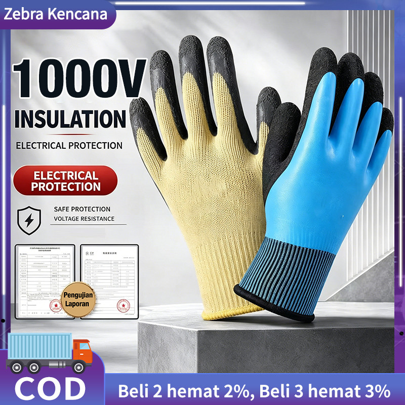 1 Pasang Sarung Tangan Listrik Anti Setrum Class Profesional 1000V Sarung Tangan Karet Isolasi Latex