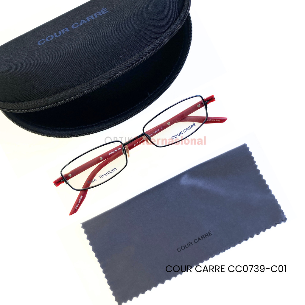 [FACTORY OUTLET] COUR CARRE CC0739 C01 Original Kacamata Titanium Pria Frame Kacamata Oval Vintage R