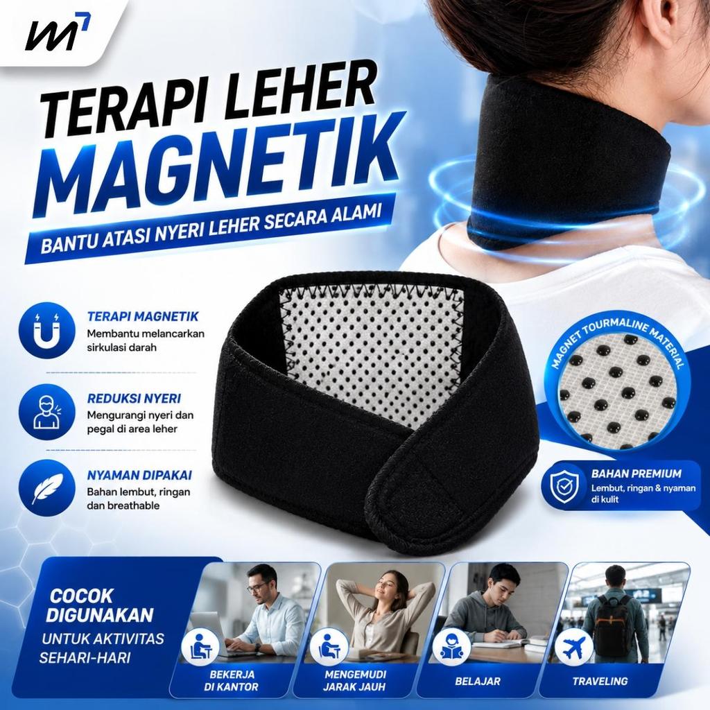 Sabuk Terapi Leher Alat Terapi Magnetic Pengahangat Leher Tourmaline Magnetic Neck Pain