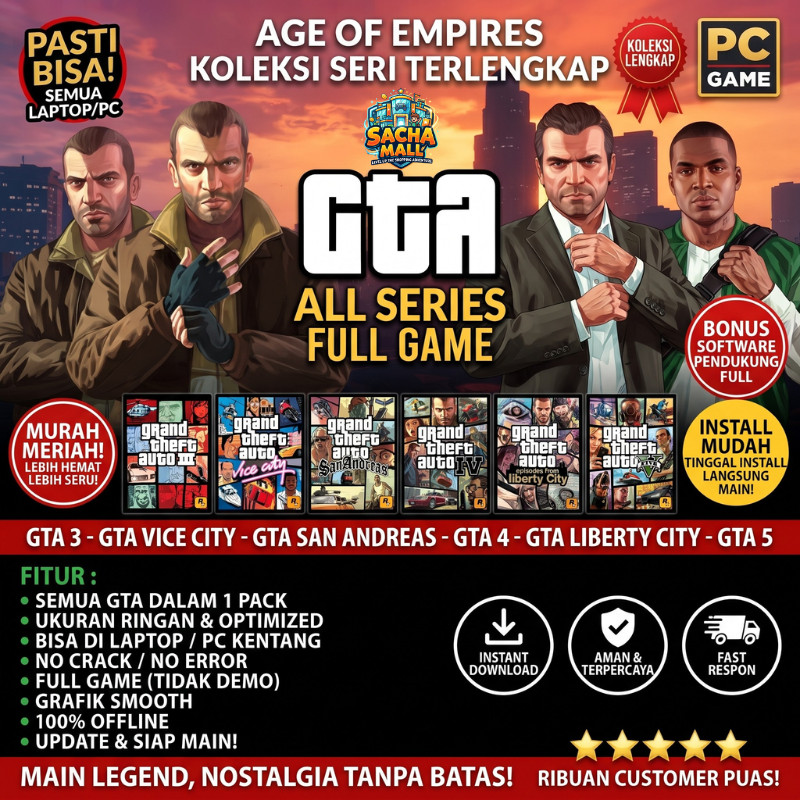 Koleksi Game PC GTA 5 V GTA San Andreas Trilogy Definitive Edition Paket Game Offline Laptop Windows