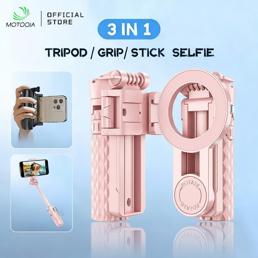 MOTOQIA Tongsis Tripod HP Mini Bluetooth Remote dengan Lampu LED