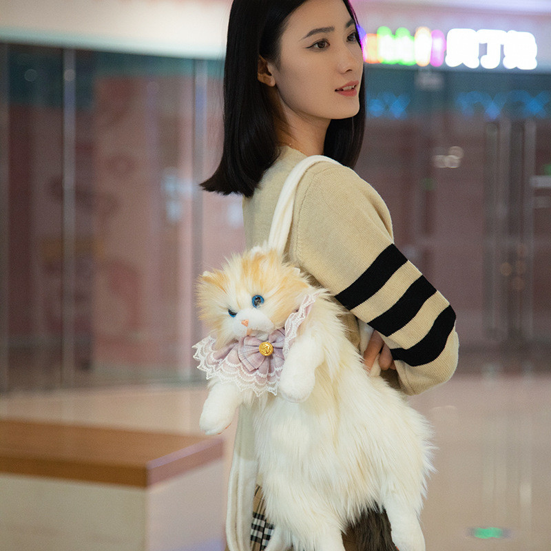 LUXO Tas Ransel Boneka Kucing Ragdoll Bulu Lembut Realistis Model Import Terbaru 2026 Wanita, LX888 