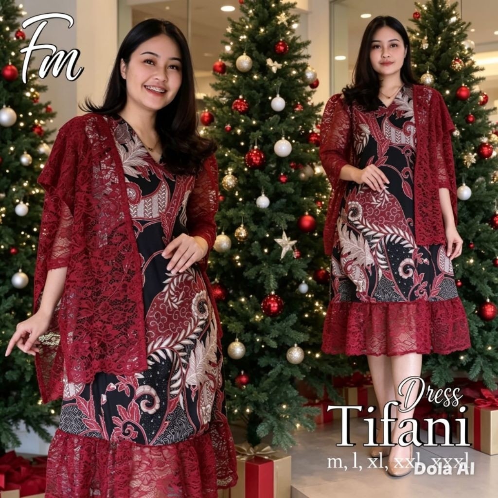 Tifani Dress Brokat Kombinasi batik silky Dress pesta Natal