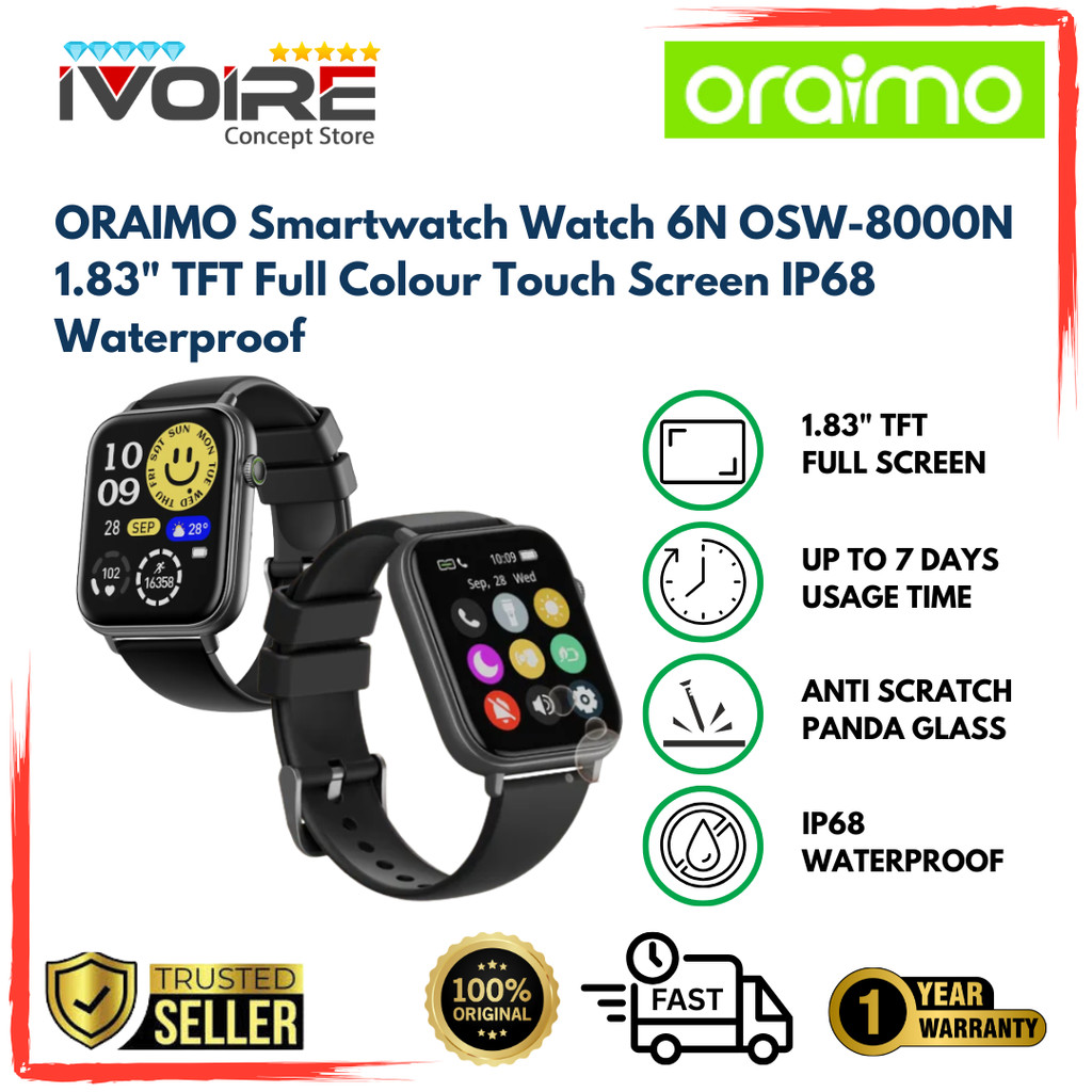 ORAIMO Smartwatch Watch 6N OSW-8000N Jam Tangan Pintar AI 1.83" TFT Full Colour Touch Screen IP68 Wa