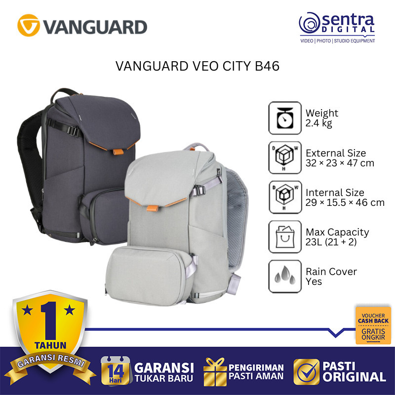 VANGUARD VEO CITY B46 Camera Backpack Water Resistant Ergonomic Design Full Gear Organizer X01 - RES