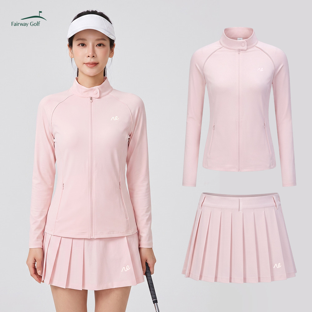 6. Jacket Golf Mock-Neck Long-Sleeve & Rok Wanita Skirt Golf Ladies Sakura Blossom Korean Style