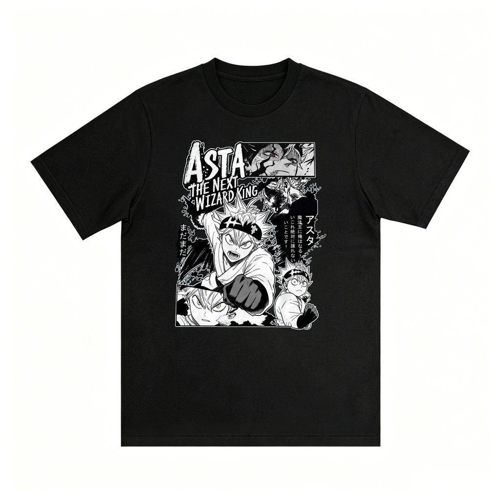 Kaos Oversize Unisex Asta Anime Manga Hitam Putih Gaya Streetwear