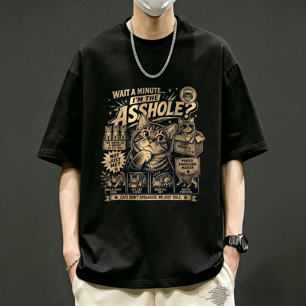 Kaos Pria Vintage Kucing Lucu Dengan Quote Sarkas, Kaos T-Shirt Unisex American Style, Kaos Casual L