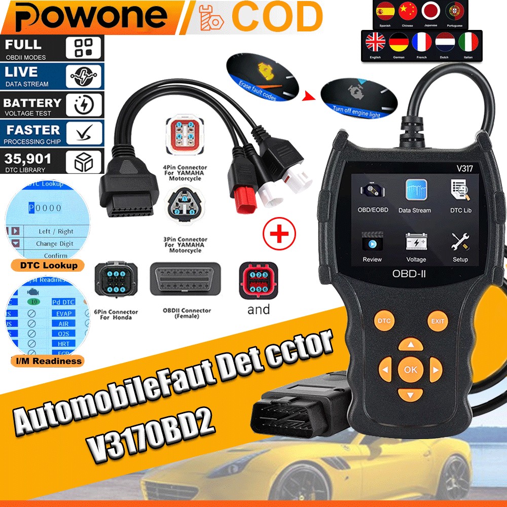 Pemindai mobil OBD2 V317 alat diagnostik Scanner OBD2 OBD Tester
