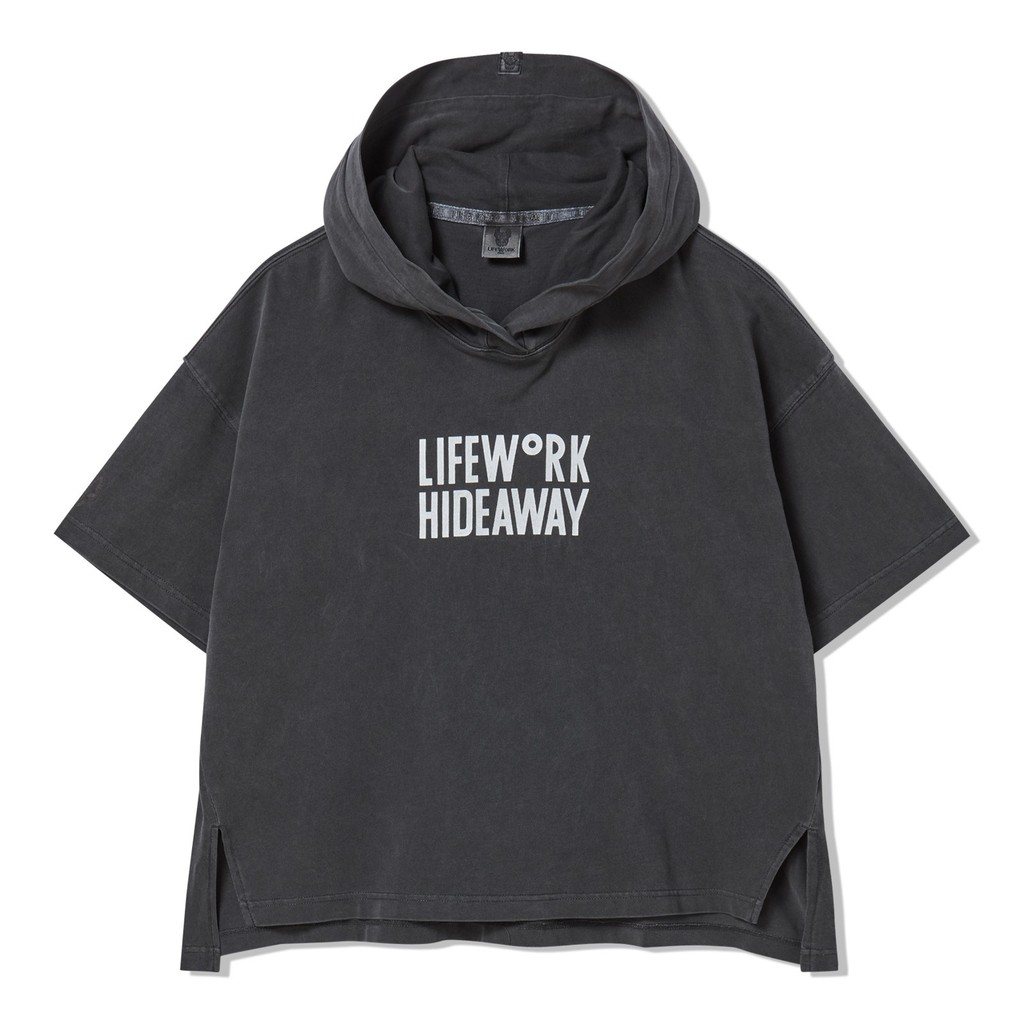 LIFEWORK - Woman Pigment Logo Cuffed Sleeve Hoodie Charcoal Grey - Top Hoody Warna Abu-Abu Gelap Unt