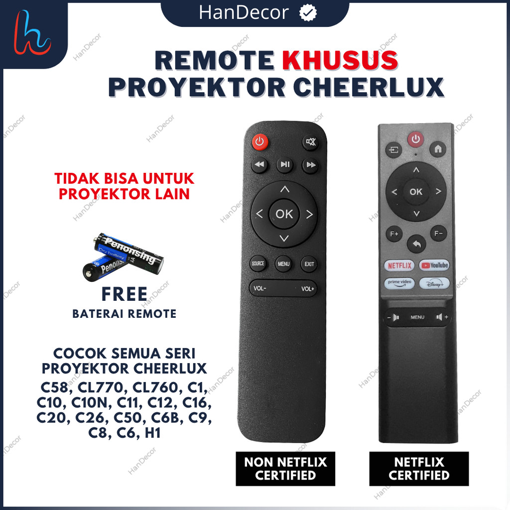 Free Baterai | Remote Proyektor Cheerlux CL770 - H1 - CL760 - C11 - C9 - C16 - C50 - C6B Compatible 