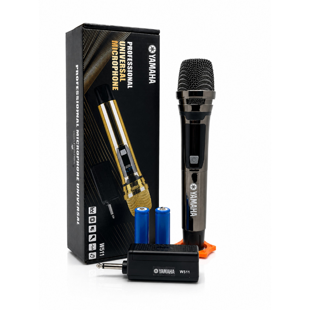 MIC WIRELESS YAMAHA W-511 WARNA GOLD, MICROPHONE KARAOKE CAS TANPA KABEL W 511 , MIKROFON BATERAI CA