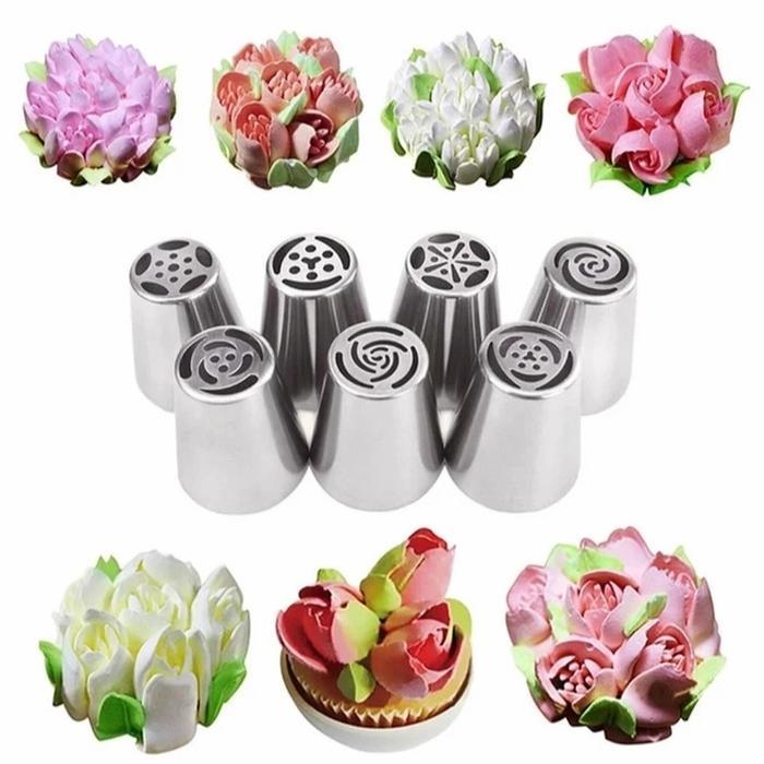 spuit kue rusia 7 pcs( motif bunga tulip) Stainless Steel Kitchenware Kitchenware