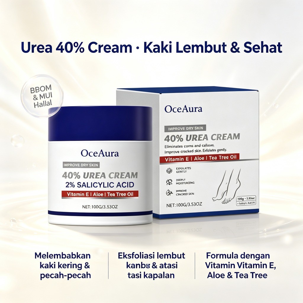 Urea Cream 40% Pelembab Kaki Kering & Tumit Pecah-pecah - Exfoliates dengan Salicylic Acid - 100g