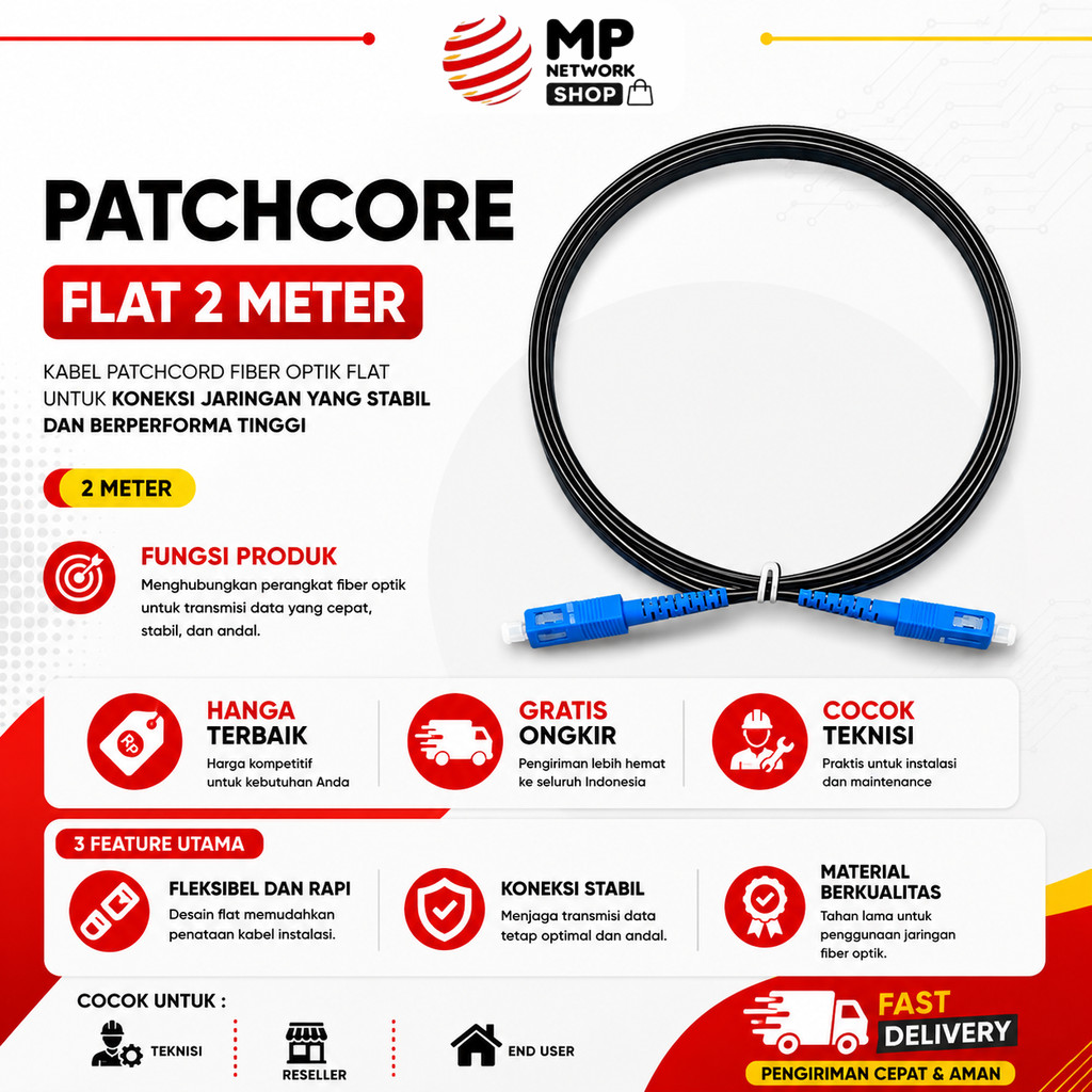 Patchcord Flat SC/UPC - Patchcord Gepeng - Patchcord Outdoor 2m - MP Network Shop