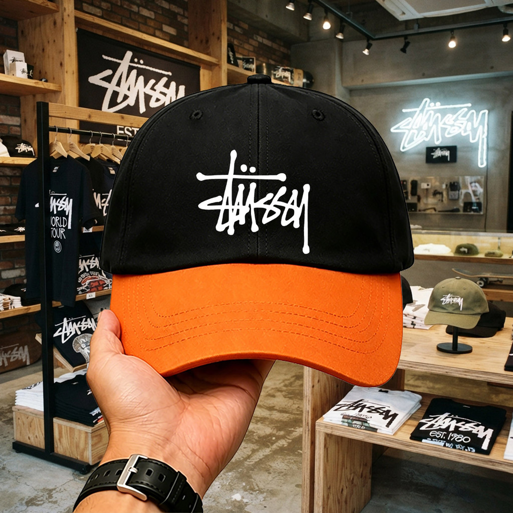 Topi Stusy Original 100% Gambar Bordir Timbul Logo Stussy Klasik Model Topi Tegak Kokoh Gak Gampang 
