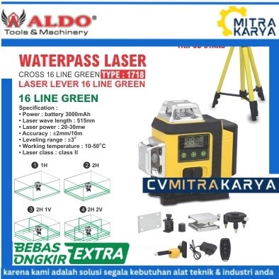 ALDO 1718 Waterpass Laser Level Green 16 Line | Waterpass Laser Cross Line Alat Ukur Leveling Konstr