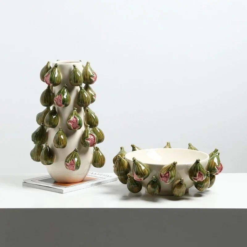 Ceramic Vase Three-dimensional Unripe Fig Ceramic Jar Flower Vase Handcrafted Floral Arrangement Hom