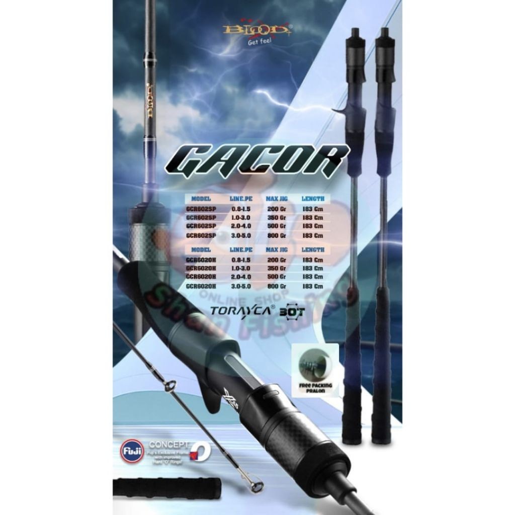 Joran Over Head/ Bait Casting Blood Gacor 602 Solid Carbon Ring Full Fuji