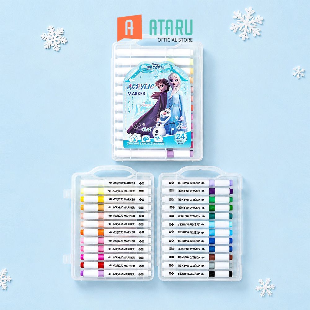 Ataru Disney Spidol Akrilik 24 Warna Brush Tip Frozen - Mix Marker Pen Pena Marker Felt Tip Spidol T