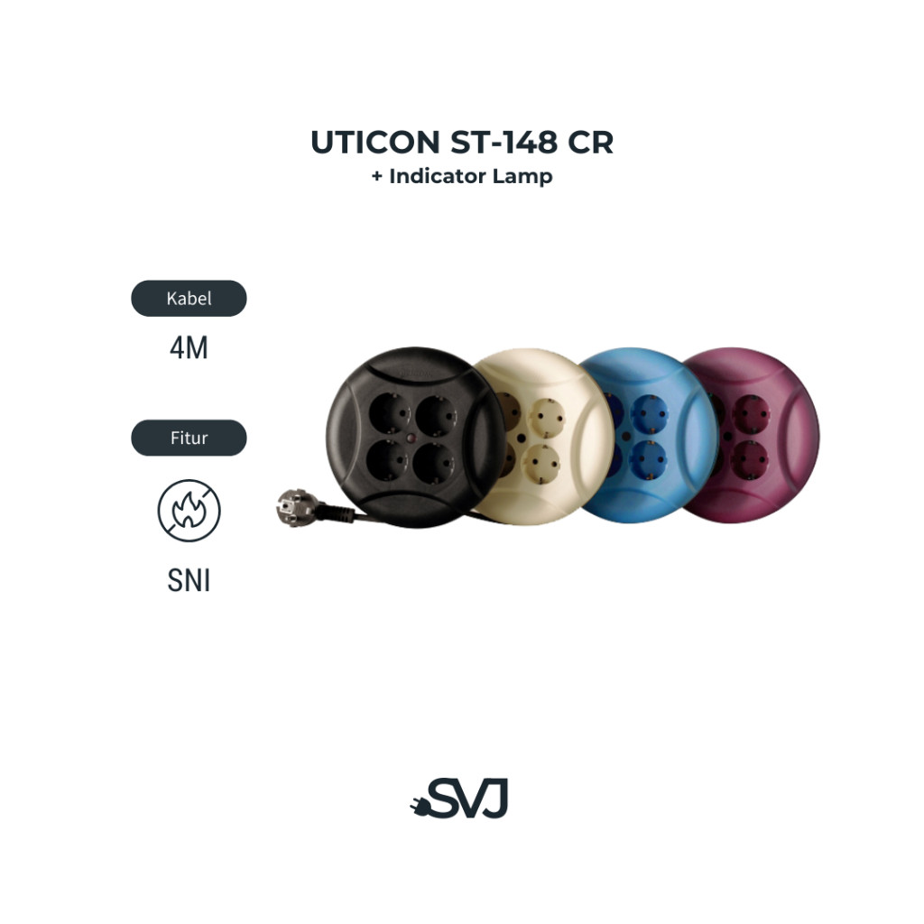 mws - UTICON ST-148CR STOP KONTAK 4 LUBANG UFO + PENGAMAN SOKET + KABEL 4M