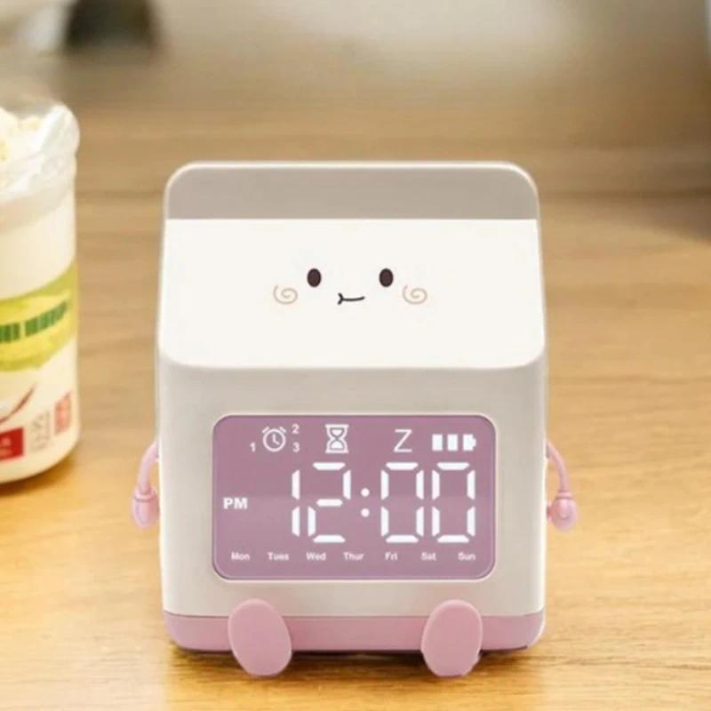 Creative Milk Box Digital Alarm Clock For Kids Digital Display Time/date for Bedroom Cute Digital De