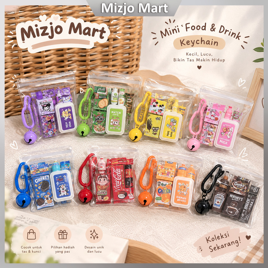 Gantungan Kunci Mini Cute Food & Drink – Aksesori Tas Estetik Motif Makanan dan Minuman Lucu, Unik &