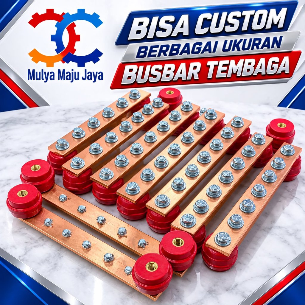 busbar tembaga 3mm x 30mm x 120mm 5baut + 2isolator baut