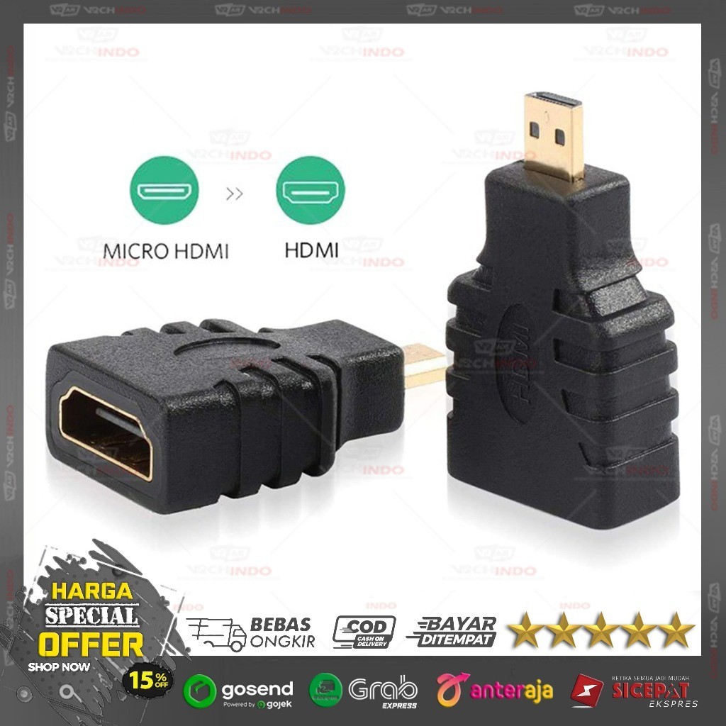 Adaptor HDMI Micro Male ke HDMI Female Converter Konektor Kabel untuk Smartphone Tablet Kamera Digit