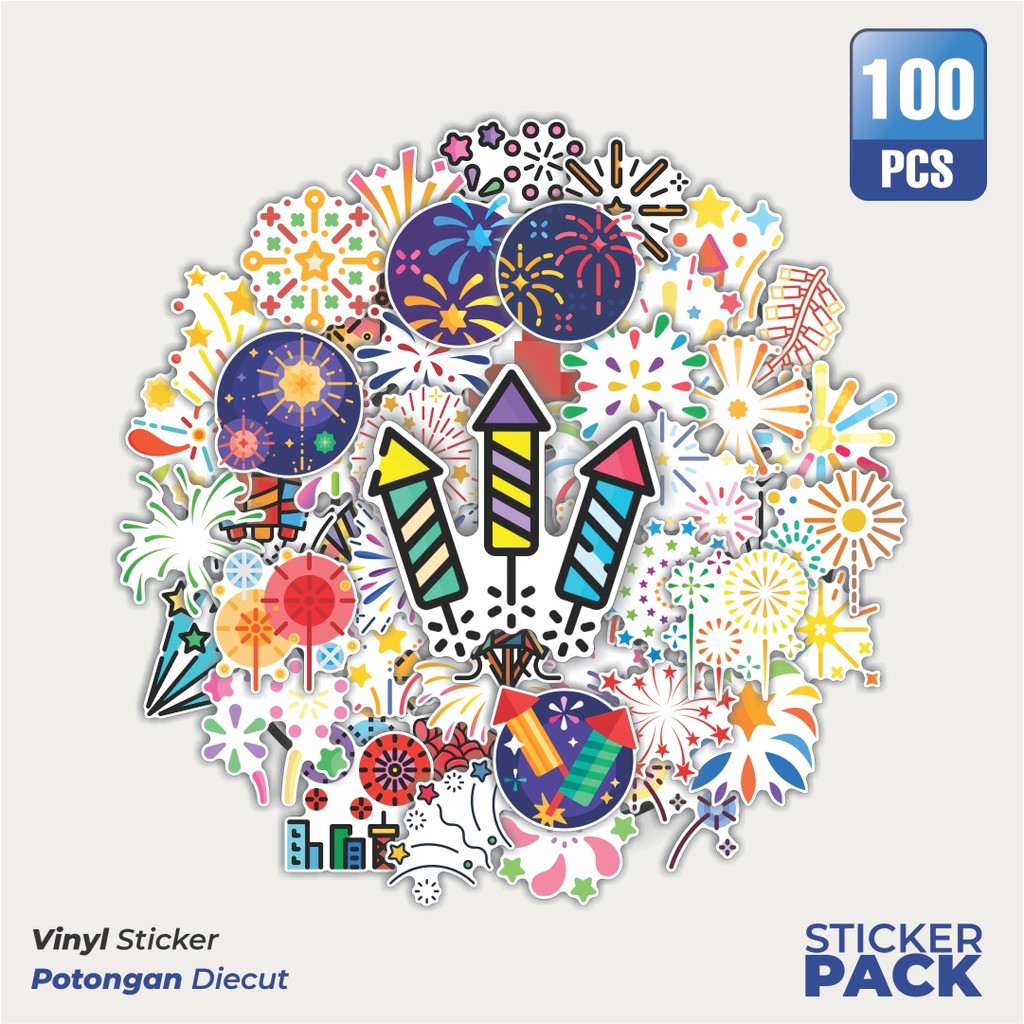 MURAH 100 PCS Stiker Kembang Api (Fireworks) Waterproof Aesthetic- Untuk Laptop, Motor, dan Helm - P