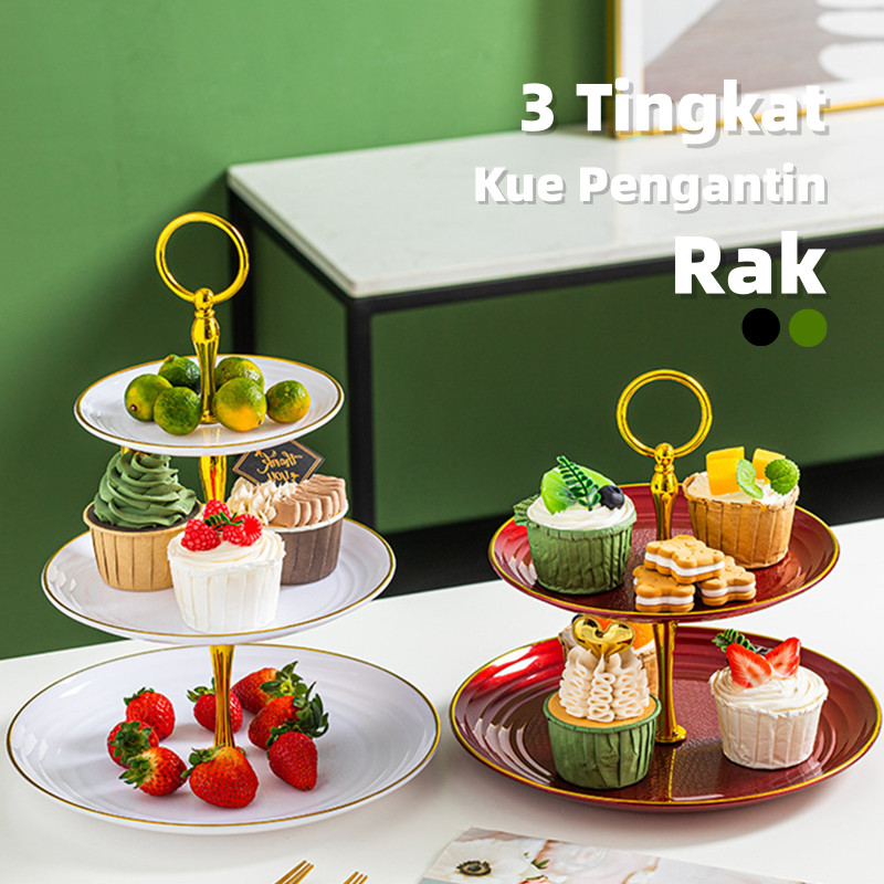 3 Tingkat Rak Piring Elegan Tatakan Kue Buah 3 Tier Multifungsi Untuk Kue Pengantin & Susun Buah