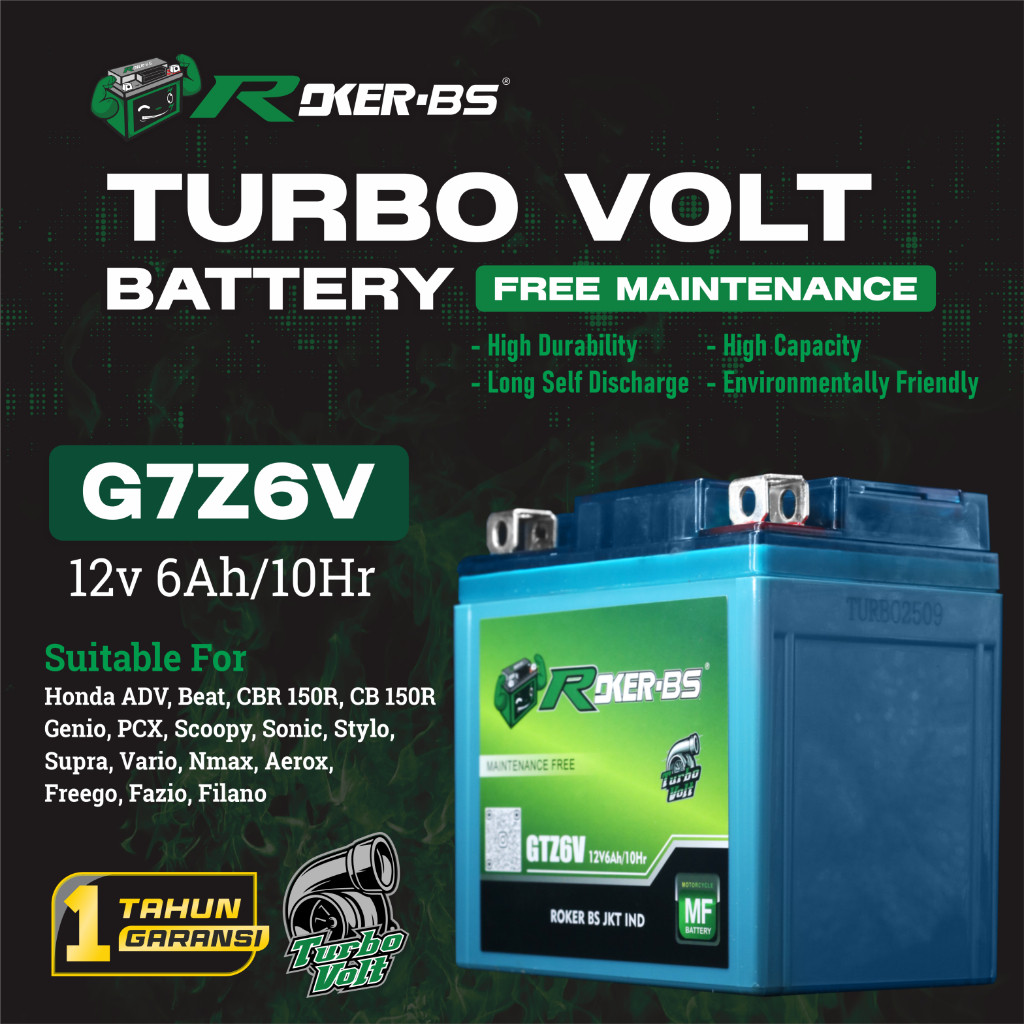 AKI BATERAI TURBO VOLT BATTERY HONDA GTZ6V 12v 6Ah/10HR ROKER-BS .
