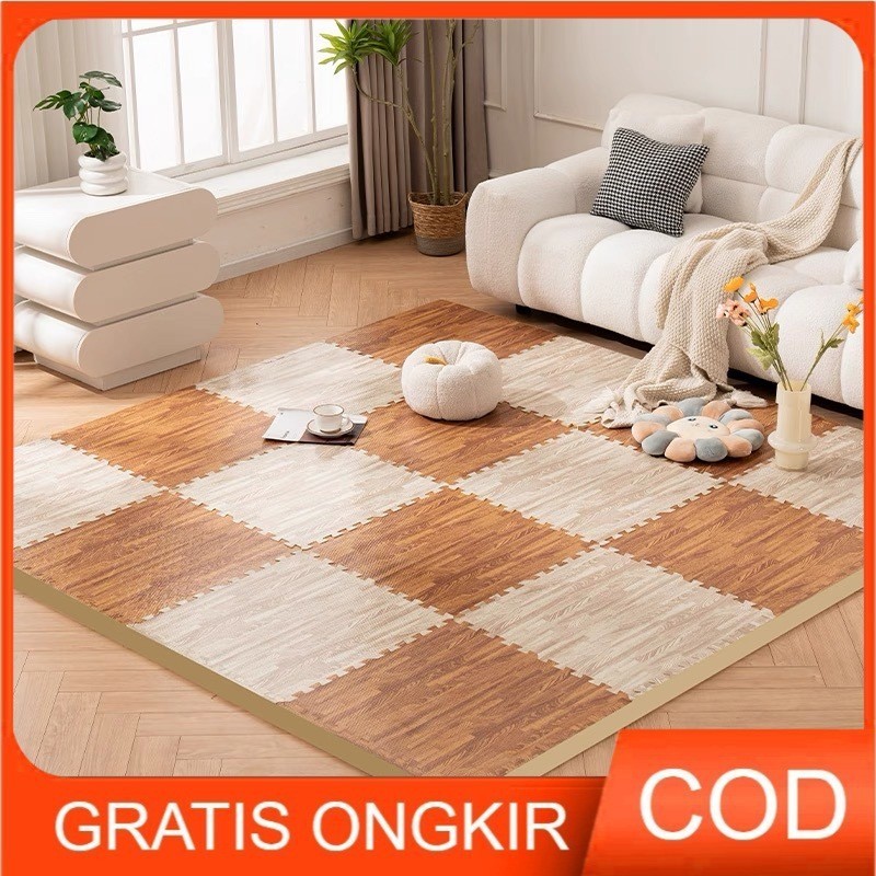 Pasar Distributor WOODEN PUZZLE EVA MAT Karpet Puzzle  Motif Kayu Alas Lantai Foam Empuk 30x30cm