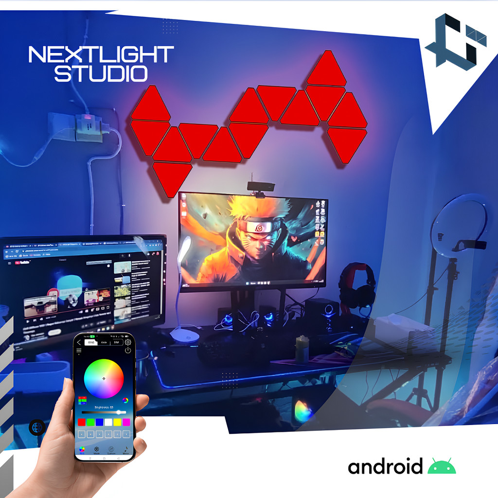 Lampu Gaming Segitiga RGB 14 Panel | LED Gaming Room 14 Panel