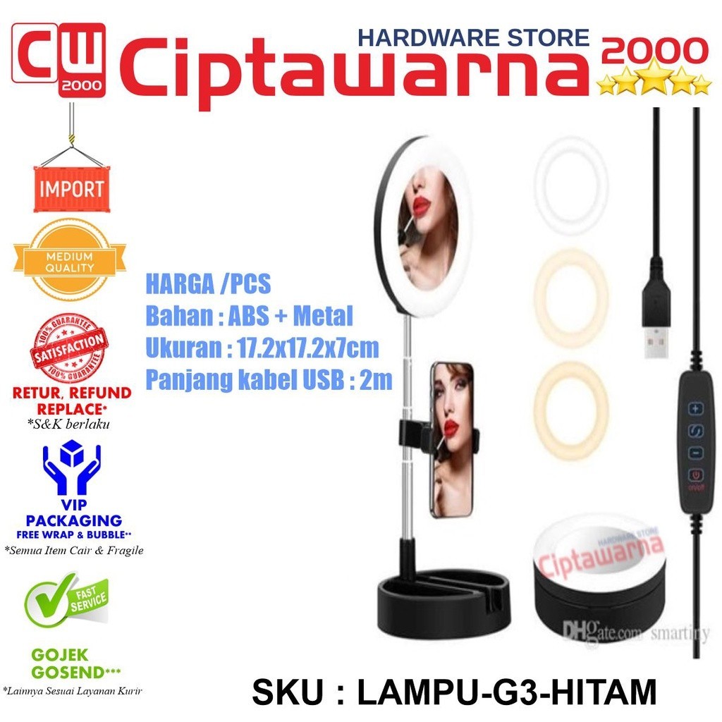 Ring light g3 led fill light and mirror kaca make up lipat - hitam CW2H