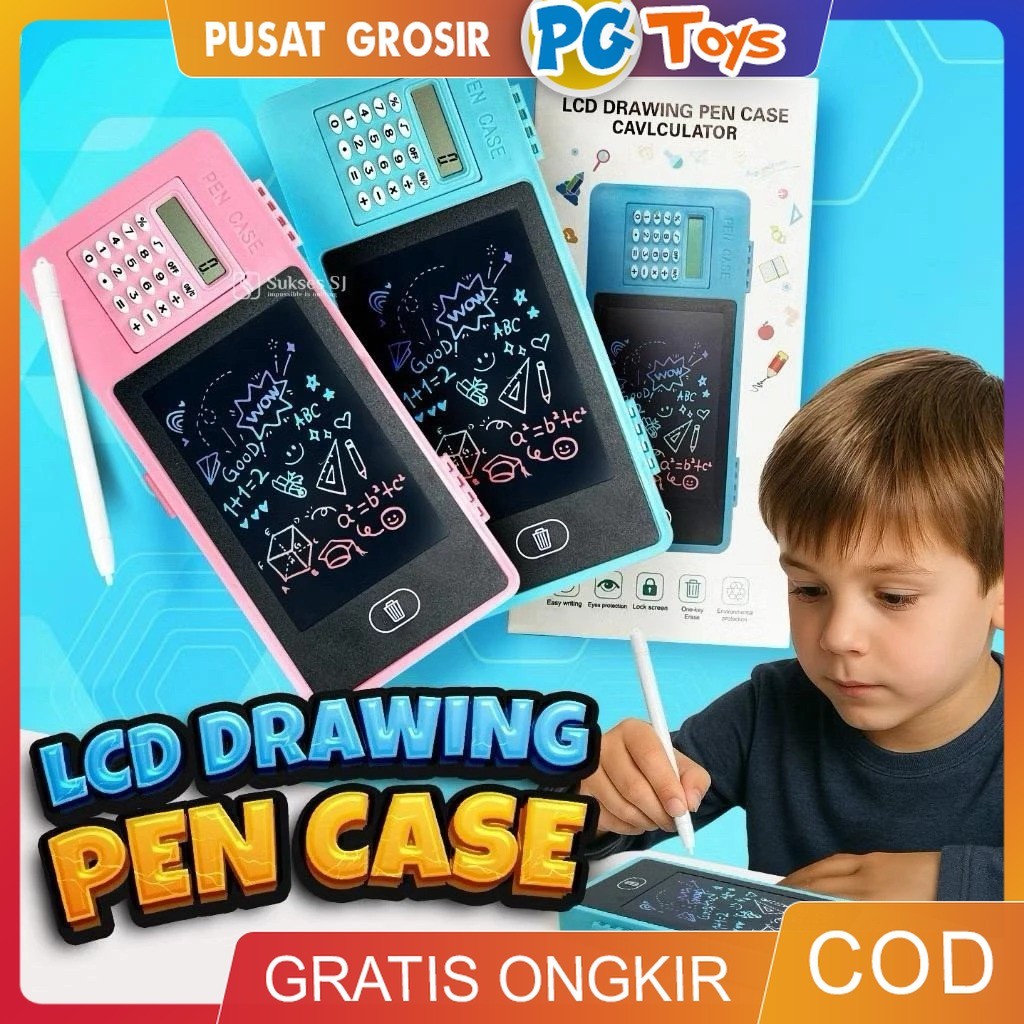 PGTOYS  3in1 LCD Drawing Pad + Kotak Pensil + Kalkulator Keren Box Digital Draw Board Papan Tulis Co