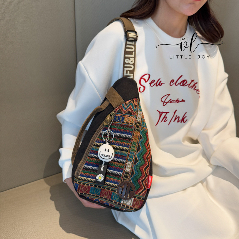 Tas dada kanvas baru tas selempang wanita ringan bordir retro tas kain berkapasitas besar